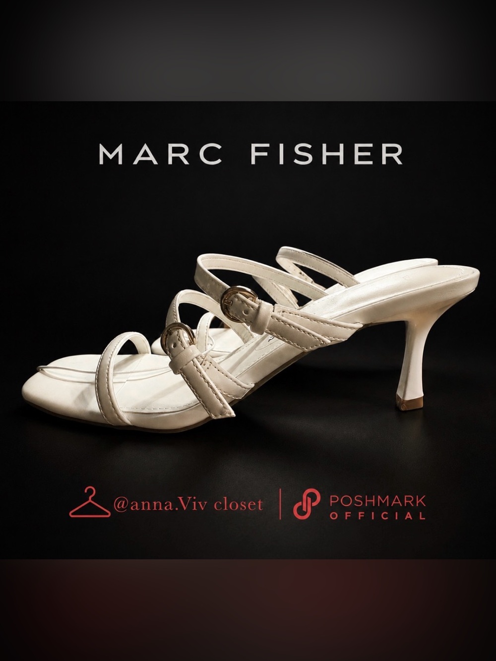 Marc Fisher White Strappy Mid-Kitten Heel Sandals